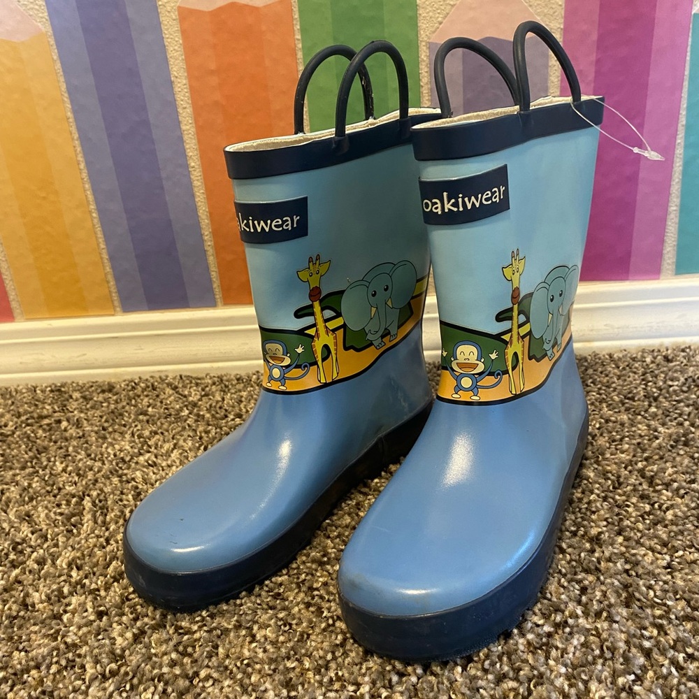 Oakiwear Blue Kids Rain Boots with Animal Print